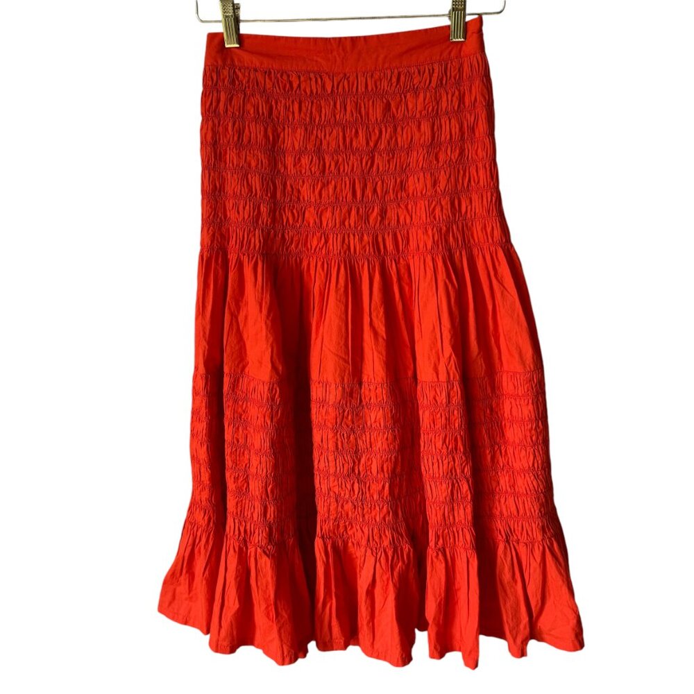 Anthropologie Maeve Under The Sun Smocked Midi Skirt Orange Boho Sz 0
